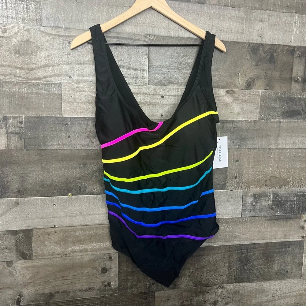 NWT FULLFITALL Blue Starburst Xtra Life Shock Square Neck One Piece Swimsuit